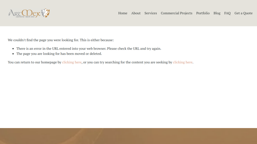 Screenshot of the ArtMex Artistic Iron Inc. website