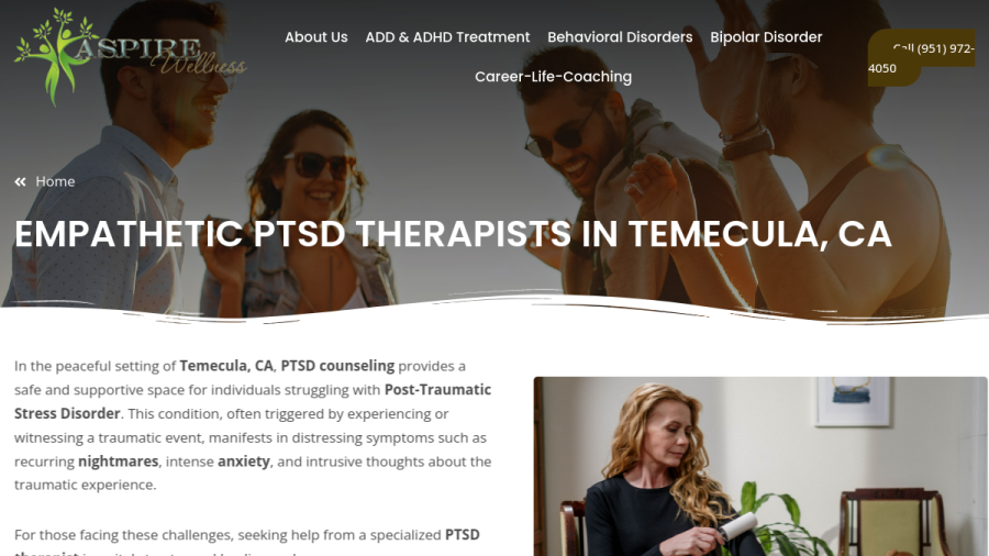 Screenshot of the Aspire Wellness Clinic website