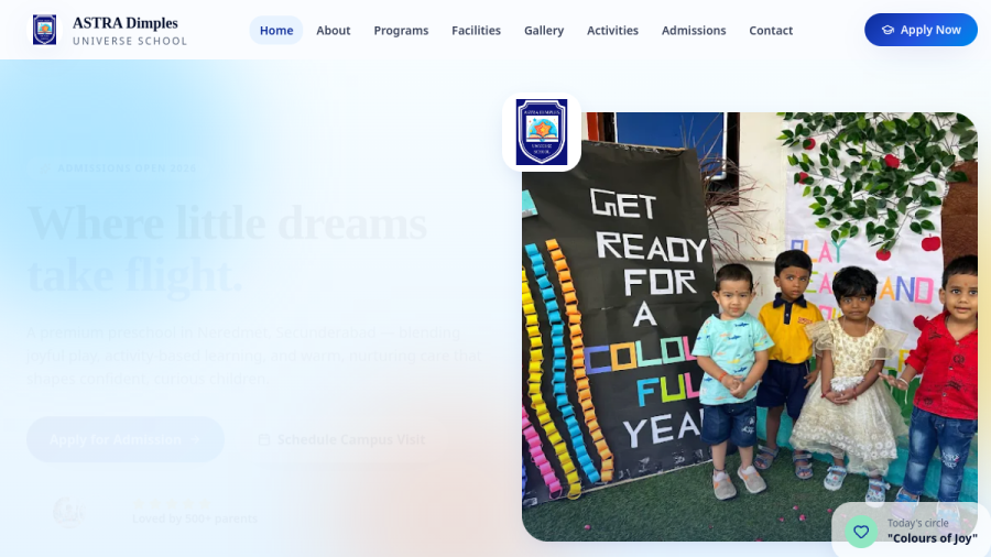 Astra Dimple Universe School website thumbnail