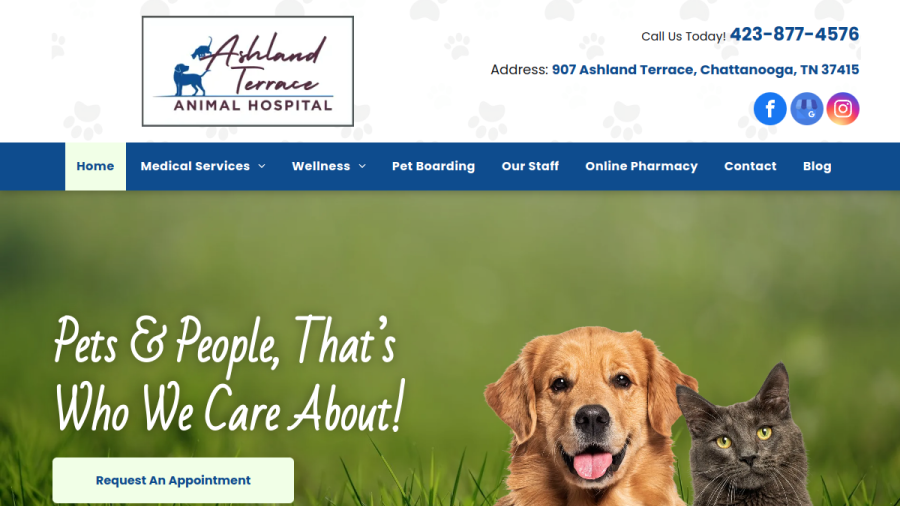 Screenshot of the Ashland Terrace Animal Hospital website