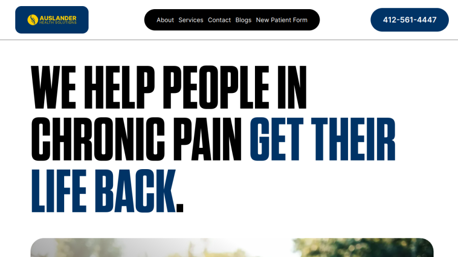 Screenshot of the Auslander Chiropractic Health Solutions - Dr. Eric Auslander website