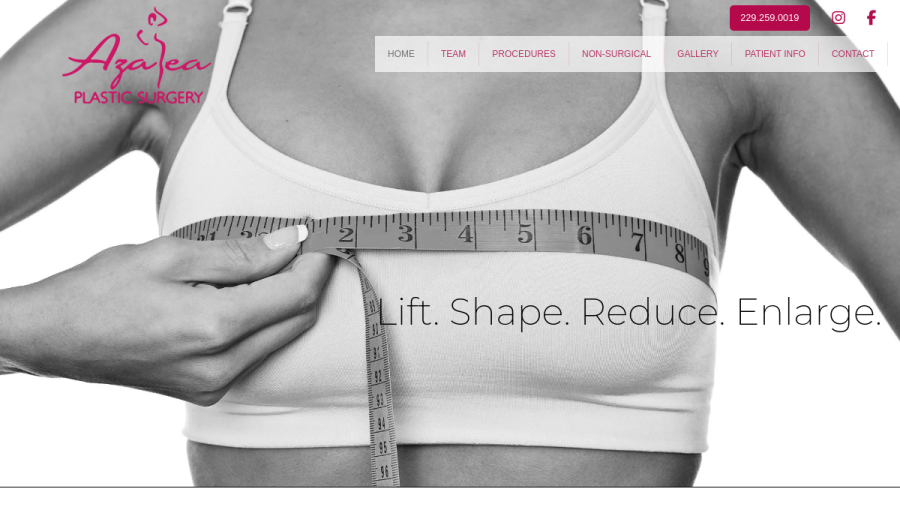 Screenshot of the Azalea Plastic Surgery & Medical Aesthetics website