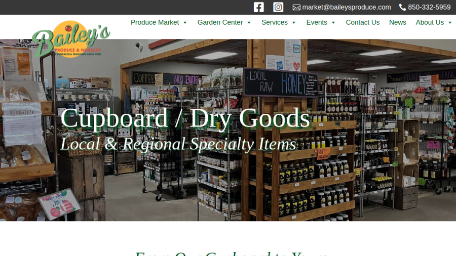 Screenshot of the Bailey's Produce & Nursery website