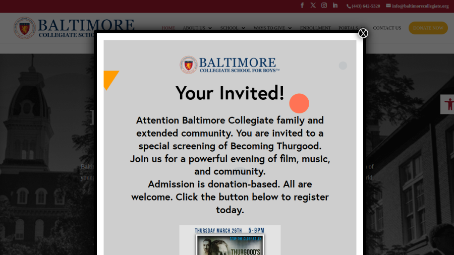 Screenshot of the Baltimore Collegiate School for Boys website