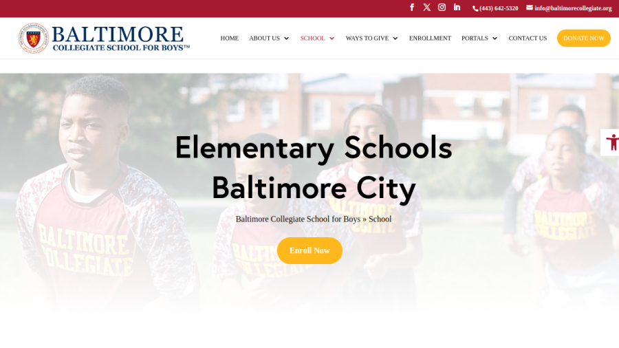 Screenshot of the Baltimore Collegiate School for Boys website