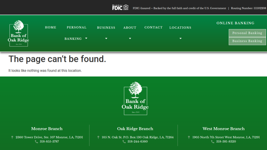 Bank of Oak Ridge website