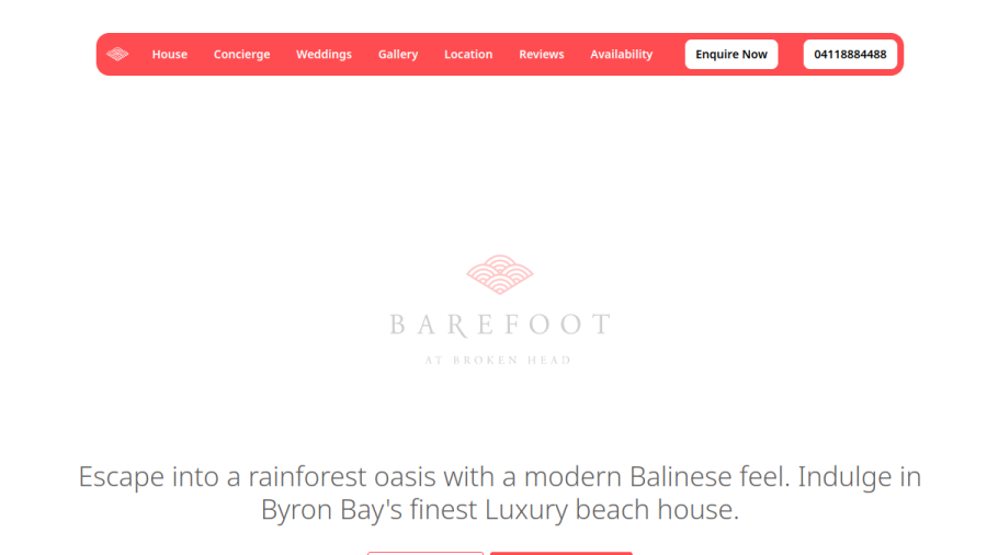 Barefoot at Broken Head - Byron Bay Luxury Holiday House website