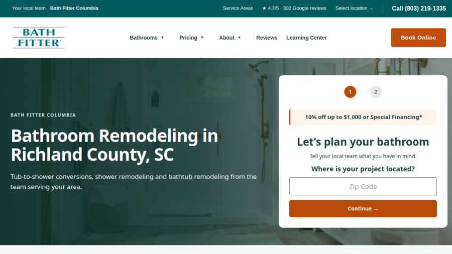 Bath Fitter website screenshot