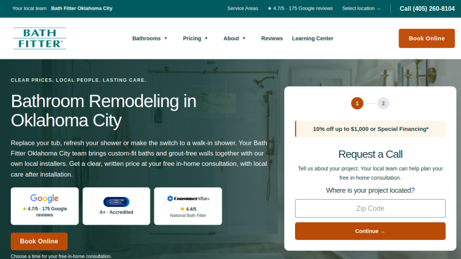 Website screenshot of Bath Fitter
