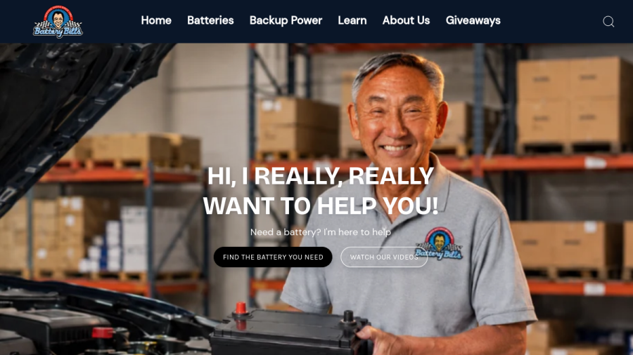 Screenshot of the Battery Bill's website