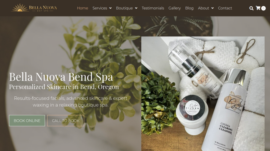Screenshot of the Bella Nuova Day Spa website