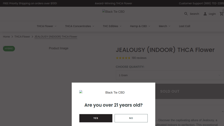 Screenshot of the Black Tie CBD website
