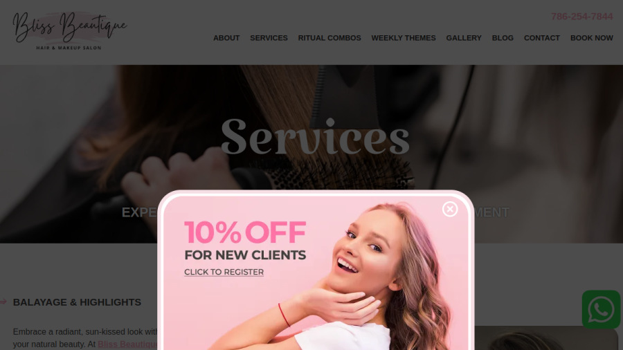 Bliss Beautique Hair and Makeup Salon website screenshot