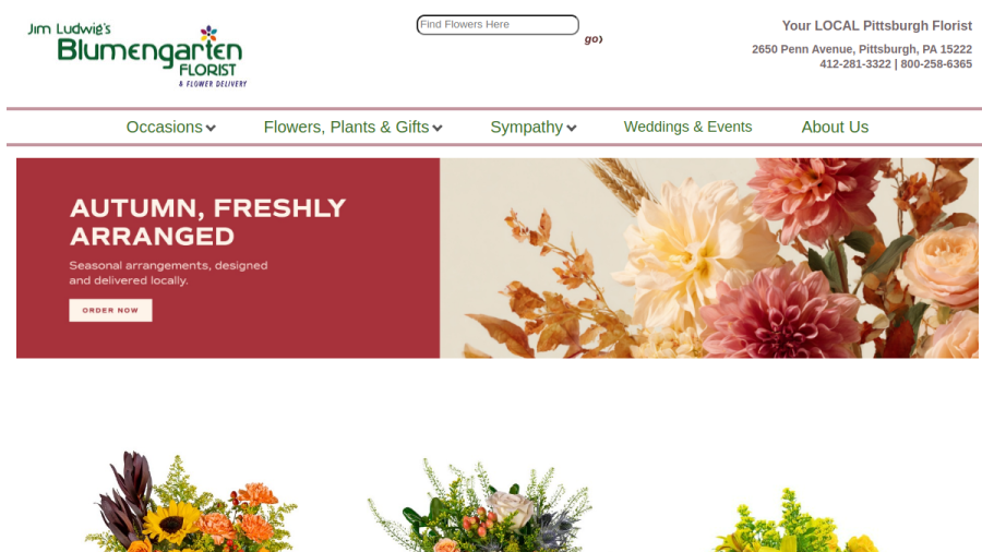 Screenshot of Jim Ludwig's Blumengarten Florist website