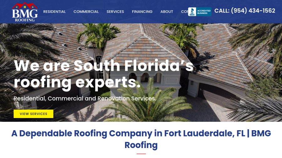 Screenshot of BMG Roofing Inc website