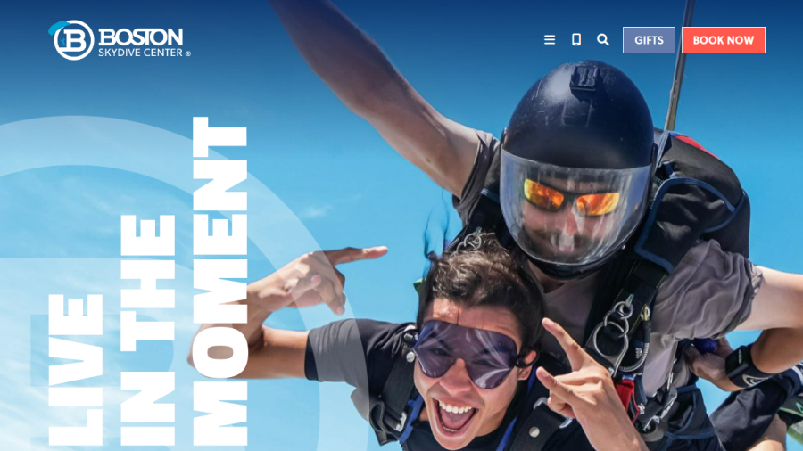 Screenshot of the Boston Skydive Center website