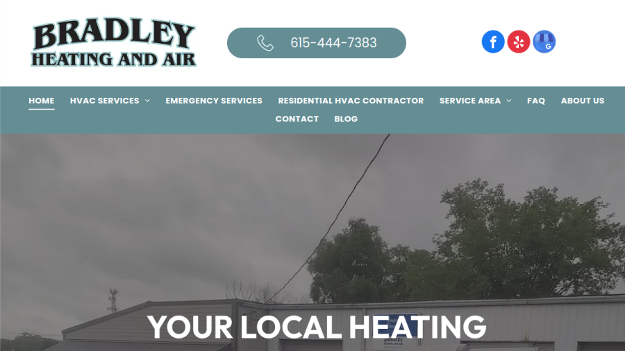 Screenshot of the Bradley Heating and Air LLC website