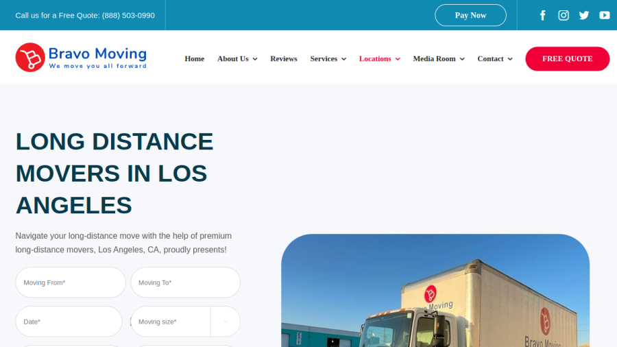 Screenshot of the Bravo Moving website