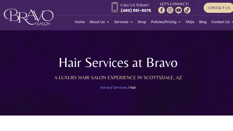 Screenshot of the Bravo Salon website