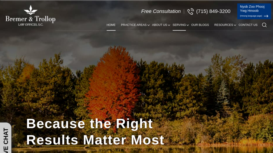 Screenshot of the Bremer & Trollop Law Offices, S.C. website