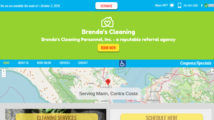 Screenshot of the Brenda's Cleaning Personnel, Inc A Reputable Referral Agency website