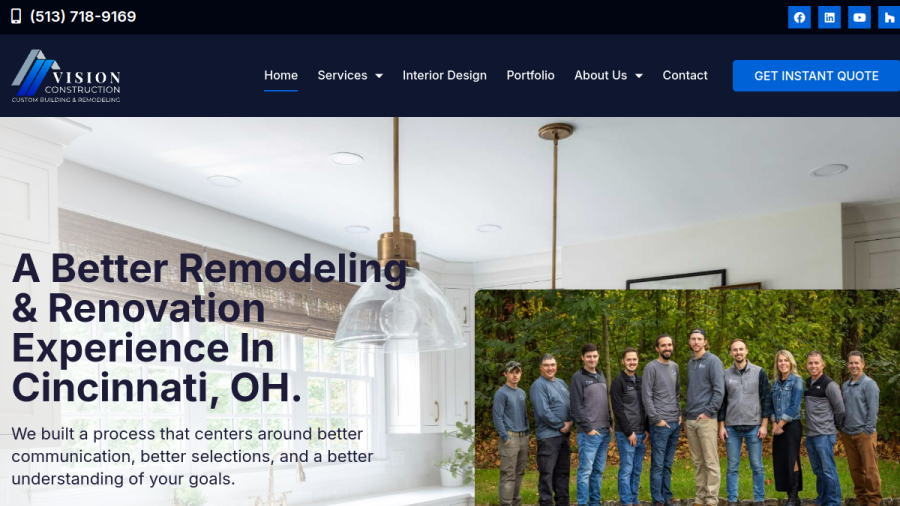 Screenshot of the Vision Construction website
