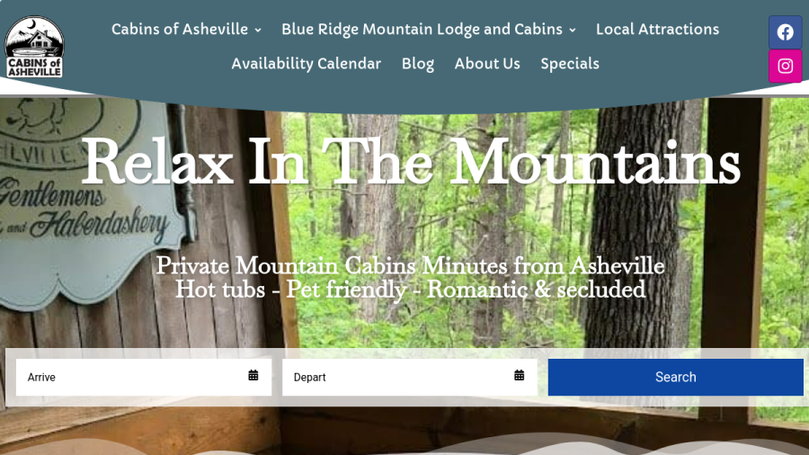 Cabins of Asheville(Hot tub, Fireplace and private) website screenshot