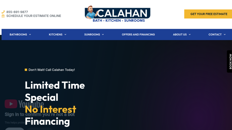Screenshot of the Calahan Bath, Kitchen and Sunrooms website