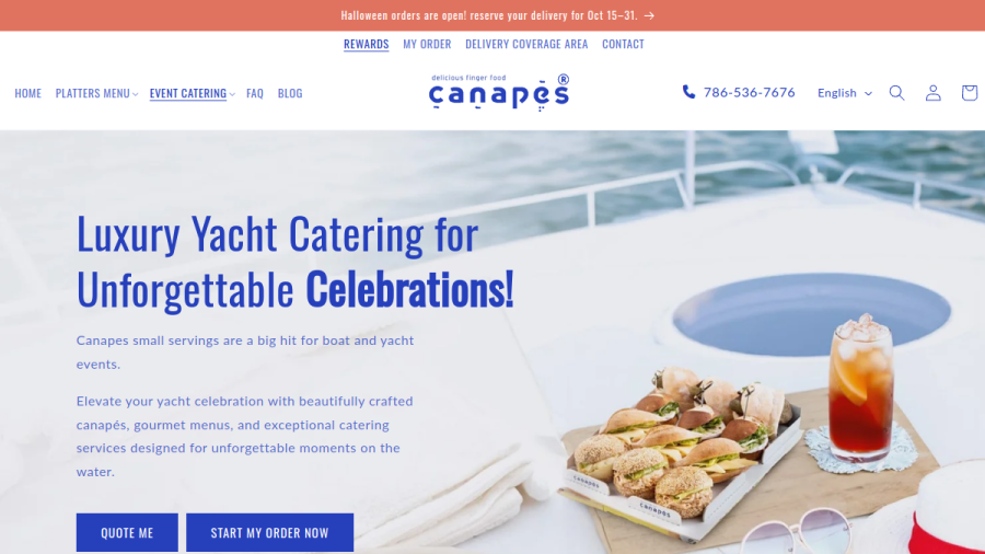 Screenshot of the Canapes Miami: Party Catering Services website