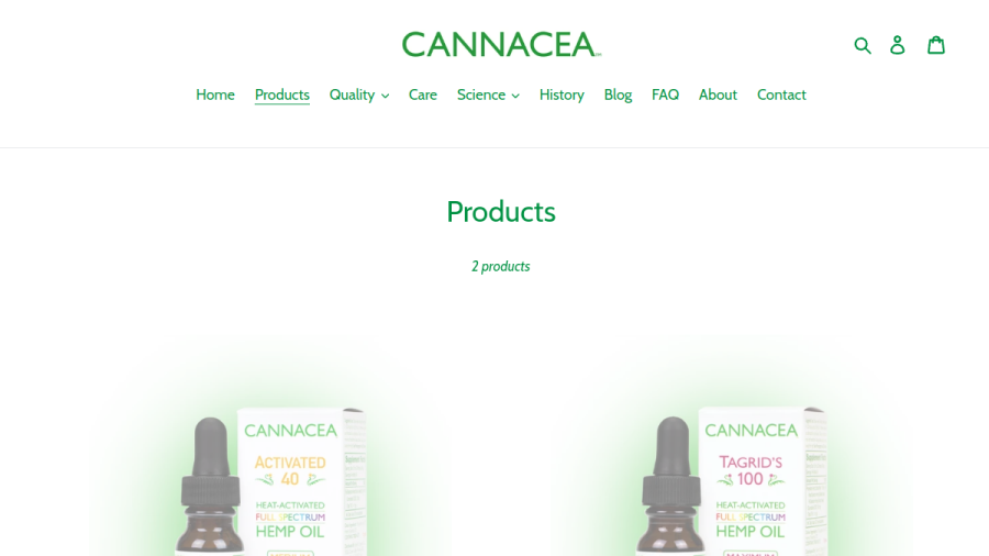 Website screenshot of Hemp Tincture