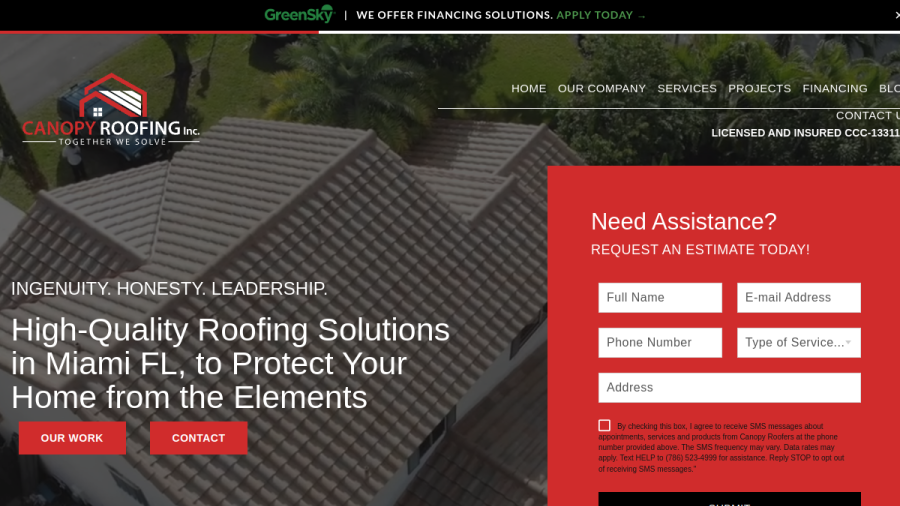 Screenshot of Canopy Roofing website