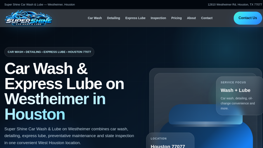 Screenshot of the Super Shine Car Wash & Lube - Pecan Grove website