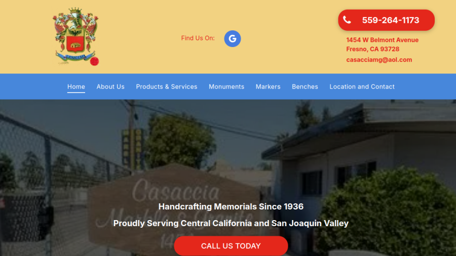 Screenshot of Casaccia Art Memorials website