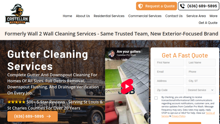 Screenshot of the Castellan Pro Wash website
