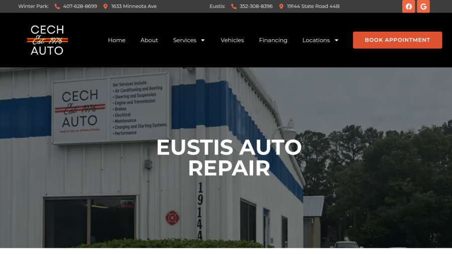 Screenshot of the Cech Auto website