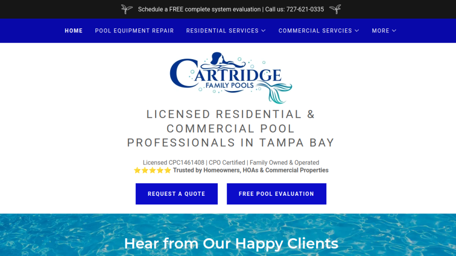 Cartridge Family Pools website