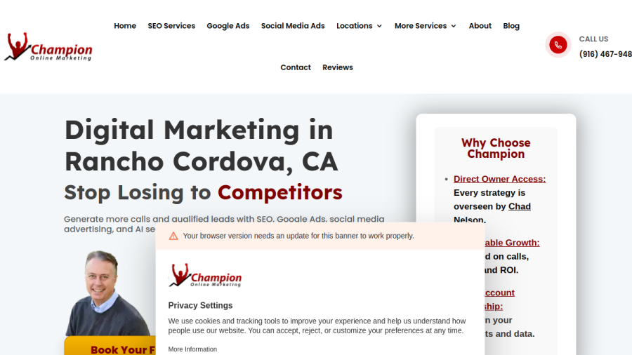 Screenshot of the Champion Online Marketing website