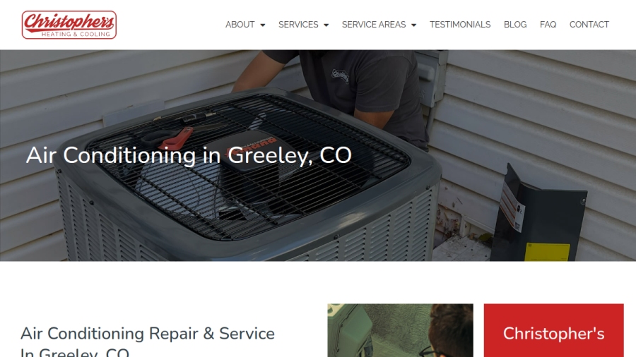 Website screenshot of Christophers Heating and Cooling