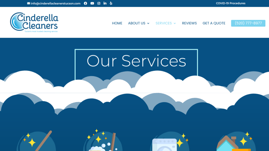 Screenshot of the Cinderella Cleaners website