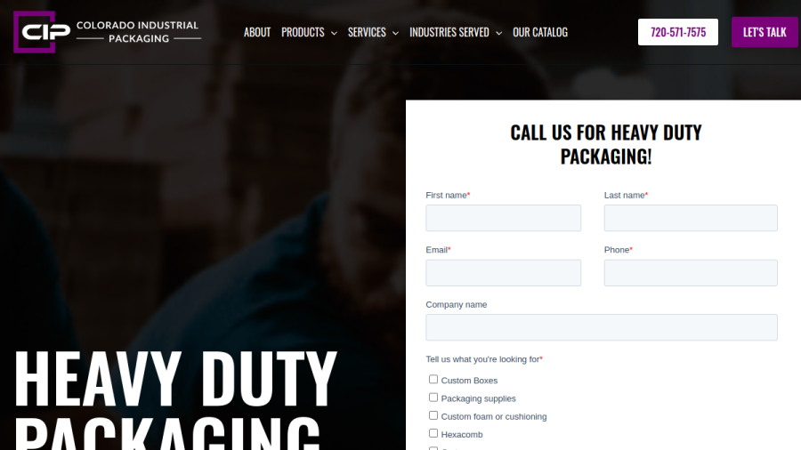 Screenshot of Colorado Industrial Packaging website