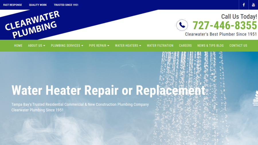 Screenshot of the Clearwater Plumbing website