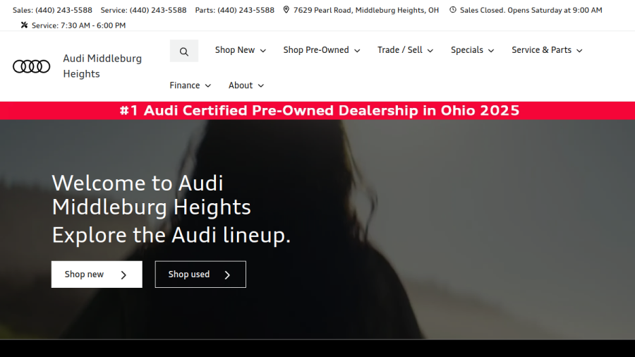 Screenshot of the Audi Middleburg Heights website