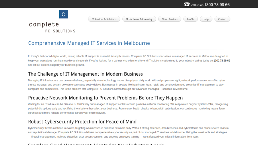 Screenshot of the Complete P C Solutions Pty Ltd website