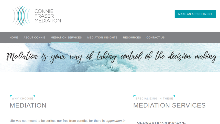 Connie Fraser Mediation website screenshot