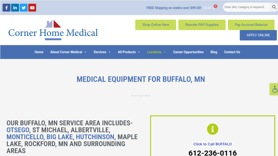 Screenshot of the Corner Home Medical website