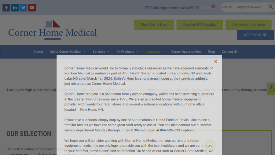 Corner Home Medical website
