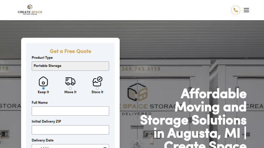 Screenshot of Create Space Portable Storage website