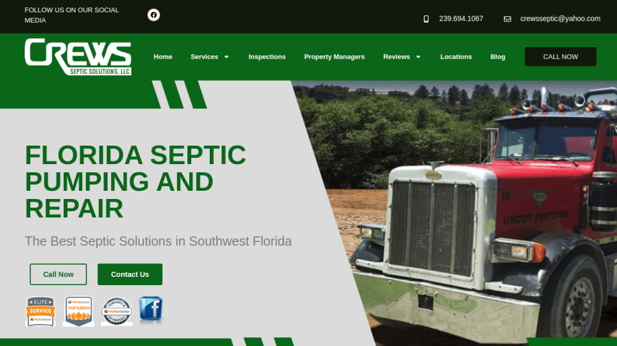 Screenshot of the Crews Septic Solutions LLC website