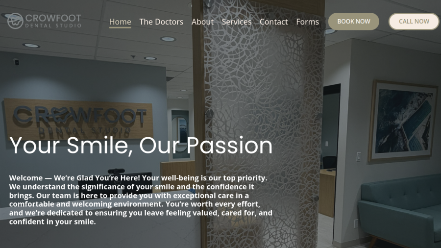 Website screenshot of Crowfoot Dental Studio