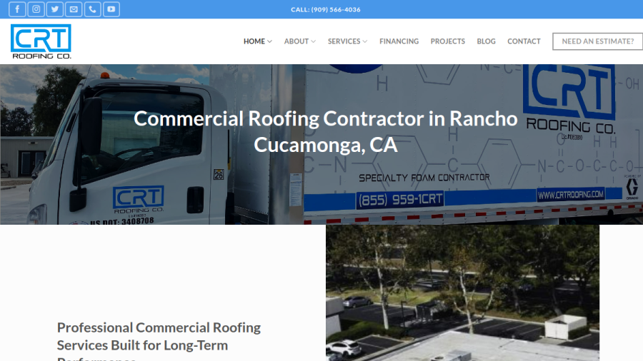 Screenshot of CRT Roofing Co. Inc, website